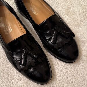 Salvatore Ferragamo black, leather tassel loafers